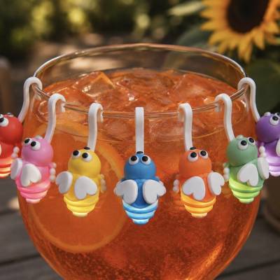 Hummel Horstie mit LED | Gastgeschenk Mädelsabend Glasanhänger Set Party Deko | 3D gedruckter Weinglas Markierer JGA