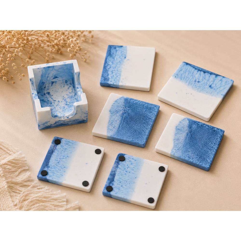 Untersetzer Set aus Resin mit Aufbewahrungsbox – 5-teilig – Blau Weiß Bild 1