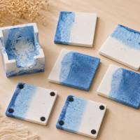Untersetzer Set aus Resin mit Aufbewahrungsbox – 5-teilig – Blau Weiß