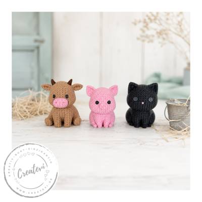 Tierfiguren Strickoptik 3D-Druck Set Katze Schwein Kuh, Dekofiguren, Tierdeko