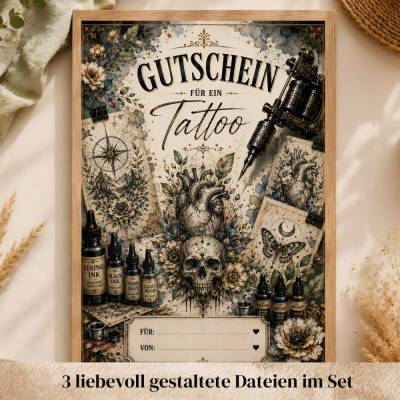 Tattoo verschenken | Gutschein-Bundle mit Vision Board & Postkarte | Kreatives Geldgeschenk für ein neues Tattoo