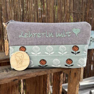 Lehrerin mit Herz // Schlampermäppchen // Stiftemappe // Federmappe // Federmäppchen // Mäppchen // Mint