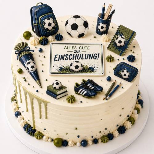 Fußball Einschulung Tortendeko | Schulanfang Tortenaufleger Junge | Fußball Schulkind Deko | Einschulung Cake Topper | F