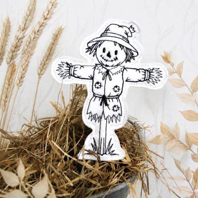 Stickdatei Vogelscheuche Herbst Redwork Konturstich mit ITH Stabstickdatei