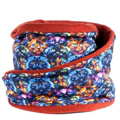 Loopschal Katzen – Bunter Unisex Schlauchschal aus Baumwollsweat & Polarfleece, handgenäht