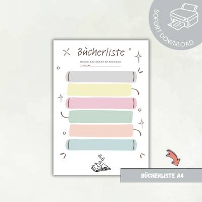 Bücherliste zum Ausdrucken | TBR Liste für neue Bücher | Leseliste zum Ausdrucken A4