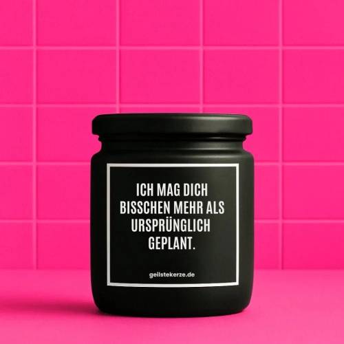 Duftkerze mit Spruch ICH MAG DICH BISSCHEN MEHR ALS URSPRÜNGLICH GEPLANT. Bio-Sojawachs vegan 80 h Brenndauer