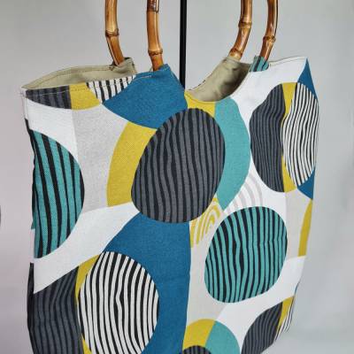 Große Baumwolltasche mit Bambusgriffen – handgemachter Canvas Shopper