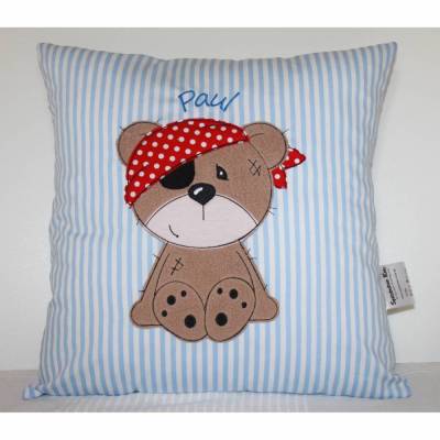 Theo der Pirat Kissen - Personalisierte Kissen, Kindergarten, Geschenk zur Geburt, Kissen mit Namen, Namenskissen