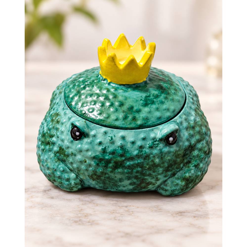 Froschdose mit Krone | handgegossene Aufbewahrungsdose mit Deckel | Frosch Deko