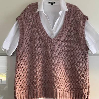 Versandfertig! Handgestrickte Merino-Wollweste puderrosa Oversize Strickweste Gr. L-XL Luxus Merino/Cotton-Lurex-Mix neu