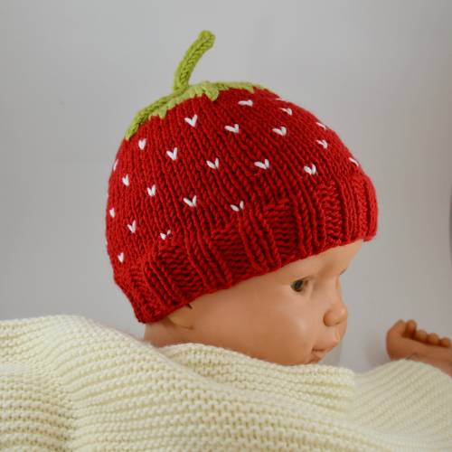 Babymütze Erdbeere gestrickt I Geschenk zur Geburt I handgestrickte Babymode I Merino Wolle Baby I Baby Mütze Mädchen