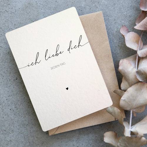 Ich liebe dich Karte auf Baumwollpapier, romantische Grußkarte als Liebesbrief, Hochzeitskarte, Geschenk zum Jahrestag