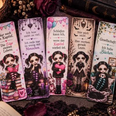 Gothic Lesezeichen groß laminiert – Gothic Girl Motive mit Sprüchen