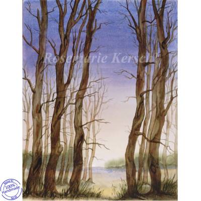 Aquarell Durchblick Handgemalte Landschaft Ocker Gelb Braun 37 x 30 cm Hochformat kaufen