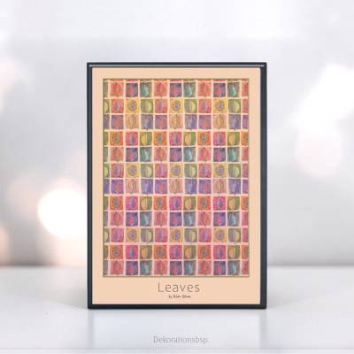 Leaves – Wandbild Poster nach handgemaltem original Aquarell im MixedMediaStil, Blätter Collage Herbstliche Wanddeko 