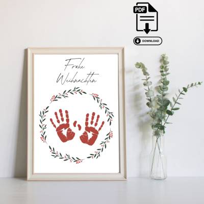 Personalisierbares Geschenk zu Weihnachten - Kinder Handabdruck Poster in DIN A4 - Sofortdownload PDF zum Ausdrucken