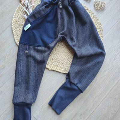 Pumphose Jacquard Gr.116/122 Unisex Kinderhose Blau Unikat,Bio Baumwolle Pants Kinderkleidung