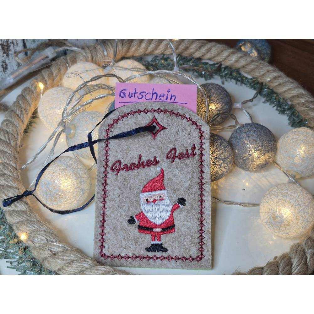 Stickdatei ITH Weihnachten Geschenkanhänger 10x10cm Rentier Tannenbaum Schneemann Weihnachtsmann Bild 5