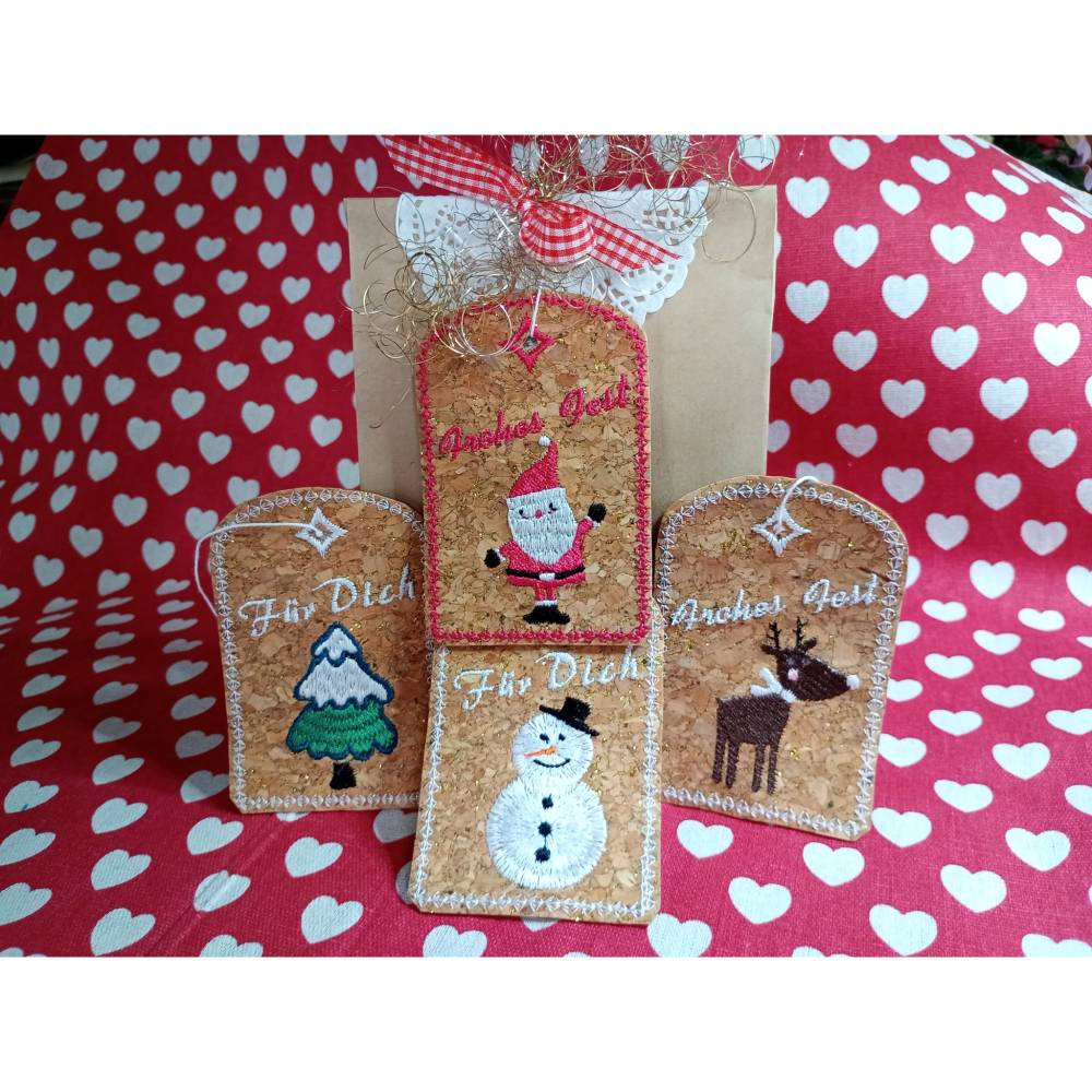 Stickdatei ITH Weihnachten Geschenkanhänger 10x10cm Rentier Tannenbaum Schneemann Weihnachtsmann Bild 7
