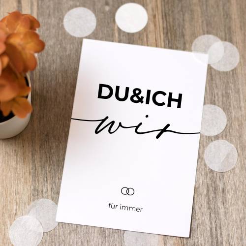 Liebeskarte Du & Ich für immer, romantische Postkarte A6 zum Jahrestag, Hochzeitstag, Valentinstag, Karte für Partner