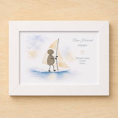Personalisiertes Steinbild Windsurfen – Unikat aus Naturstein | Träume haben keinen Hafen,STB-492