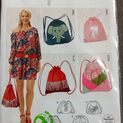 Burda Style 6688 Schnittmuster Turnbeutel Rucksack Taschen 4 Modelle A–D leicht