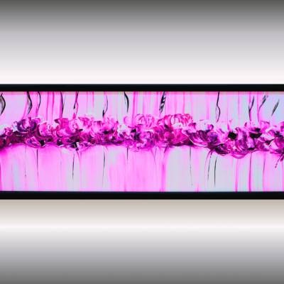 Blumen Gemälde in Magenta – modernes florales Acrylbild | 91,5 x 30,5 cm gerahmt