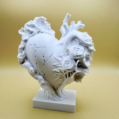 Kunst Anatomisches Herz mit Rosen 3D Druck Dekoration Weiß PLA Skulptur