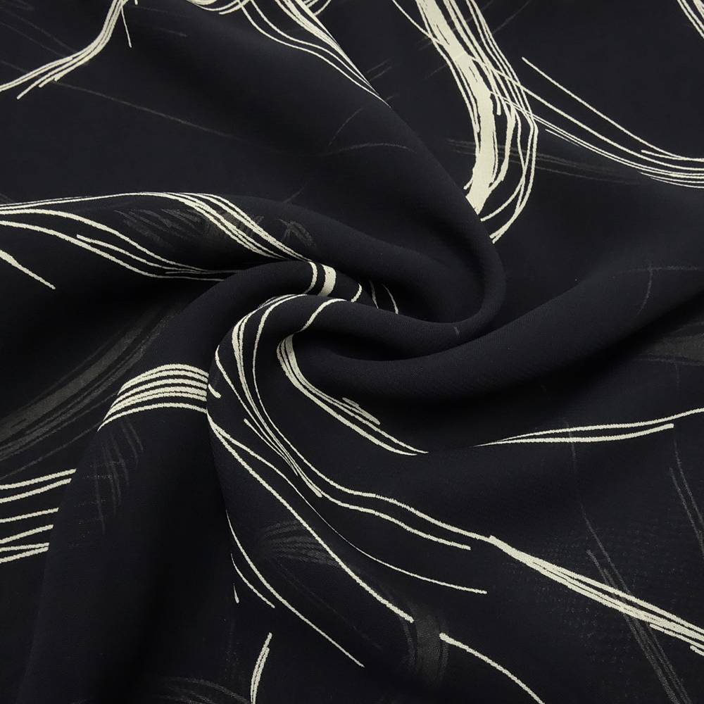 Stoff Viskose Chiffon Georgette abstrakt Kreise geometrische Muster Design schwarz vanille-sand Blusenstoff Bild 4
