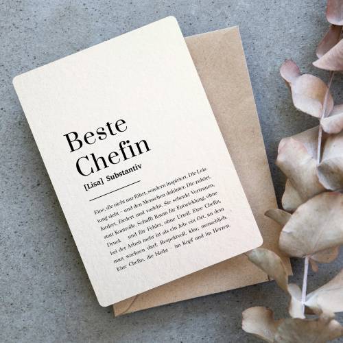 Beste Chefin Karte personalisiert auf Baumwollpapier, Geschenk für Chefin zum Abschied, Chefin Geburtstag Geschenk