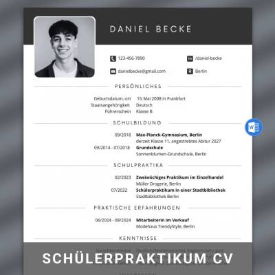Lebenslauf Vorlage Schülerpraktikum – Word für 8., 9. & 10. Klasse | Tabellarischer Lebenslauf Muster