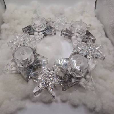 Adventskranz Sterne 25cm Weiß-Silber-Grau