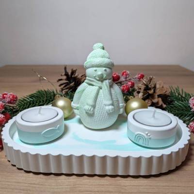 Raysin 200 Deko Set handgefertigt Winterdeko Schneemann Kerzenhalter Tablett Unikat