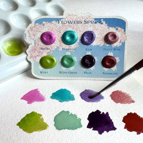 Aquarellfarben DotCard Flowers Spring handgemacht ,8 Farben