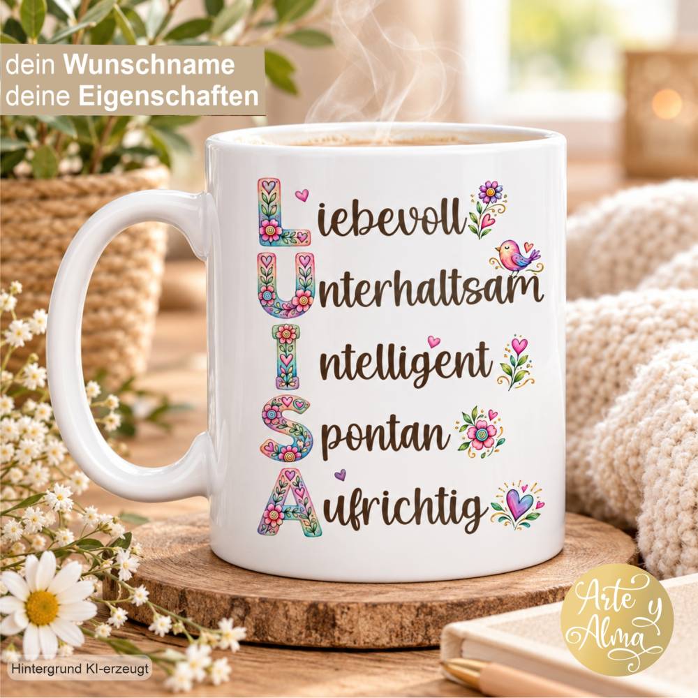 Tasse personalisiert mit Name, persönliche Eigenschaften, Tasse mit Namen, Namenstasse, Geschenk Tasse, individuell