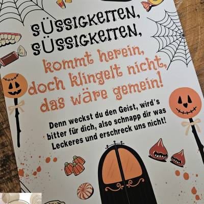 Halloween Türschild Süßigkeiten – Halloween Deko für Haustür, Süßes oder Saures, Halloween Deko für Haustür