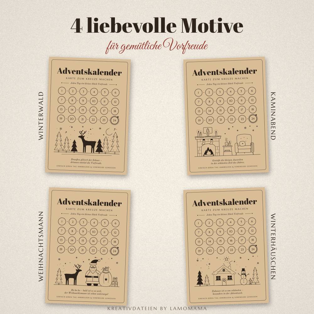 Adventkalender-Karten / Sofortdownload / Adventakalender to go / PDF Druckdatei / Adventsvorfreude / Geschenkidee Bild 1