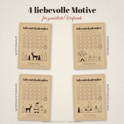 Adventkalender-Karten / Sofortdownload / Adventakalender to go / PDF Druckdatei / Adventsvorfreude / Geschenkidee