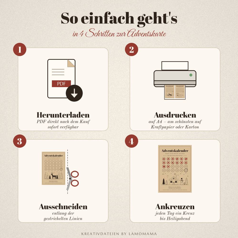 Adventkalender-Karten / Sofortdownload / Adventakalender to go / PDF Druckdatei / Adventsvorfreude / Geschenkidee Bild 3