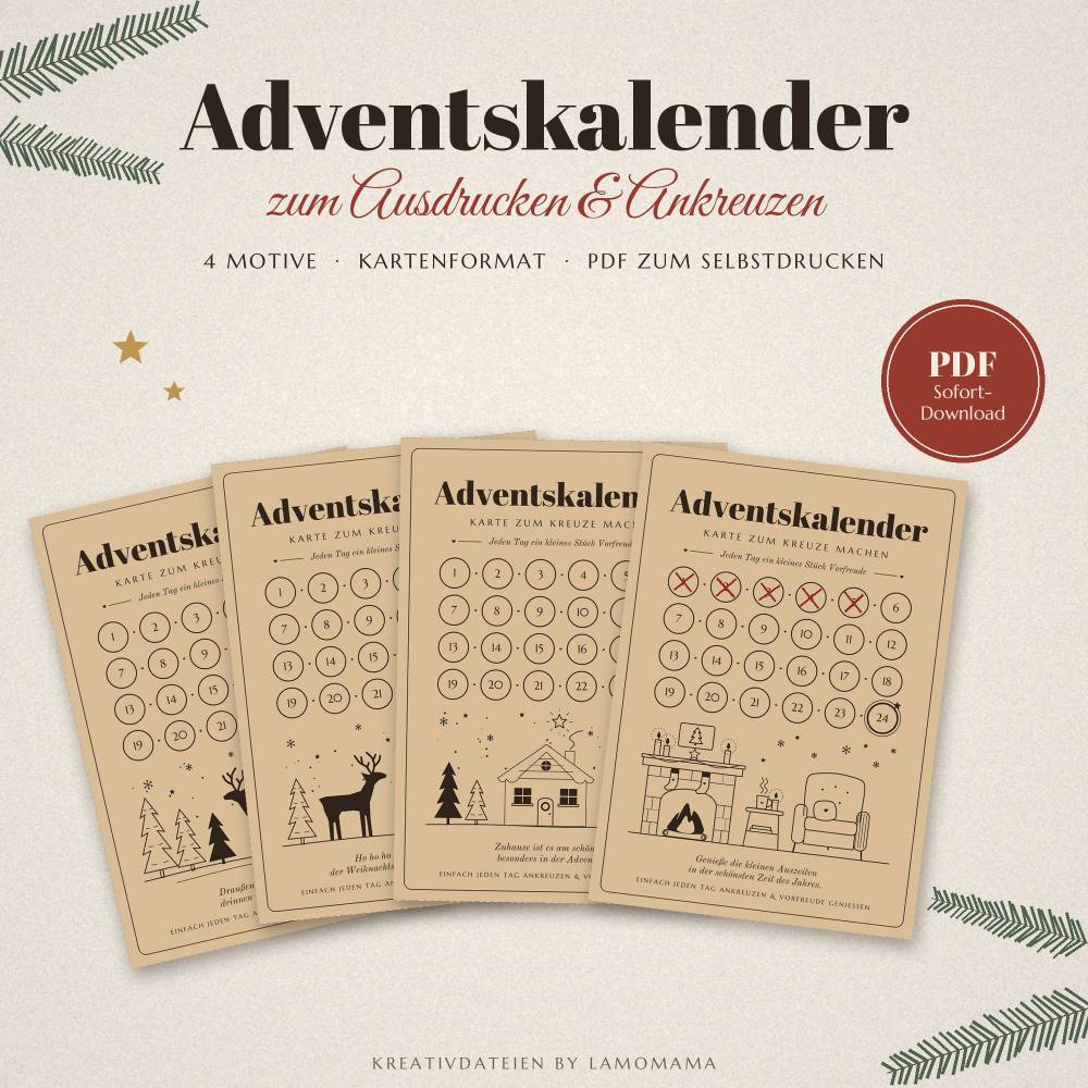 Adventkalender-Karten / Sofortdownload / Adventakalender to go / PDF Druckdatei / Adventsvorfreude / Geschenkidee Bild 5
