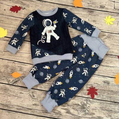 Supercoole 2tlg. Kombi Gr. 74/80 Blau mit Astronauten-Motiv – Hose & Shirt für Babys