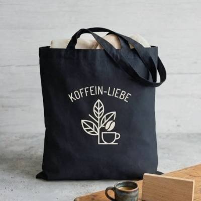 Baumwolltasche Koffein Liebe | Jutebeutel Kaffee Spruch | Handgemachte Einkaufstasche nachhaltig | Geschenk für Barista 