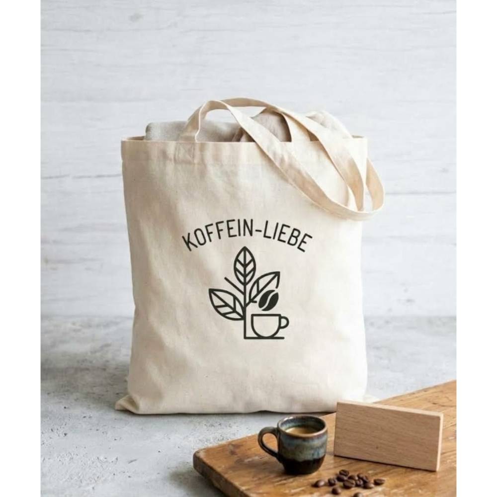 Baumwolltasche Koffein Liebe | Jutebeutel Kaffee Spruch | Handgemachte Einkaufstasche nachhaltig | Geschenk für Barista Bild 2