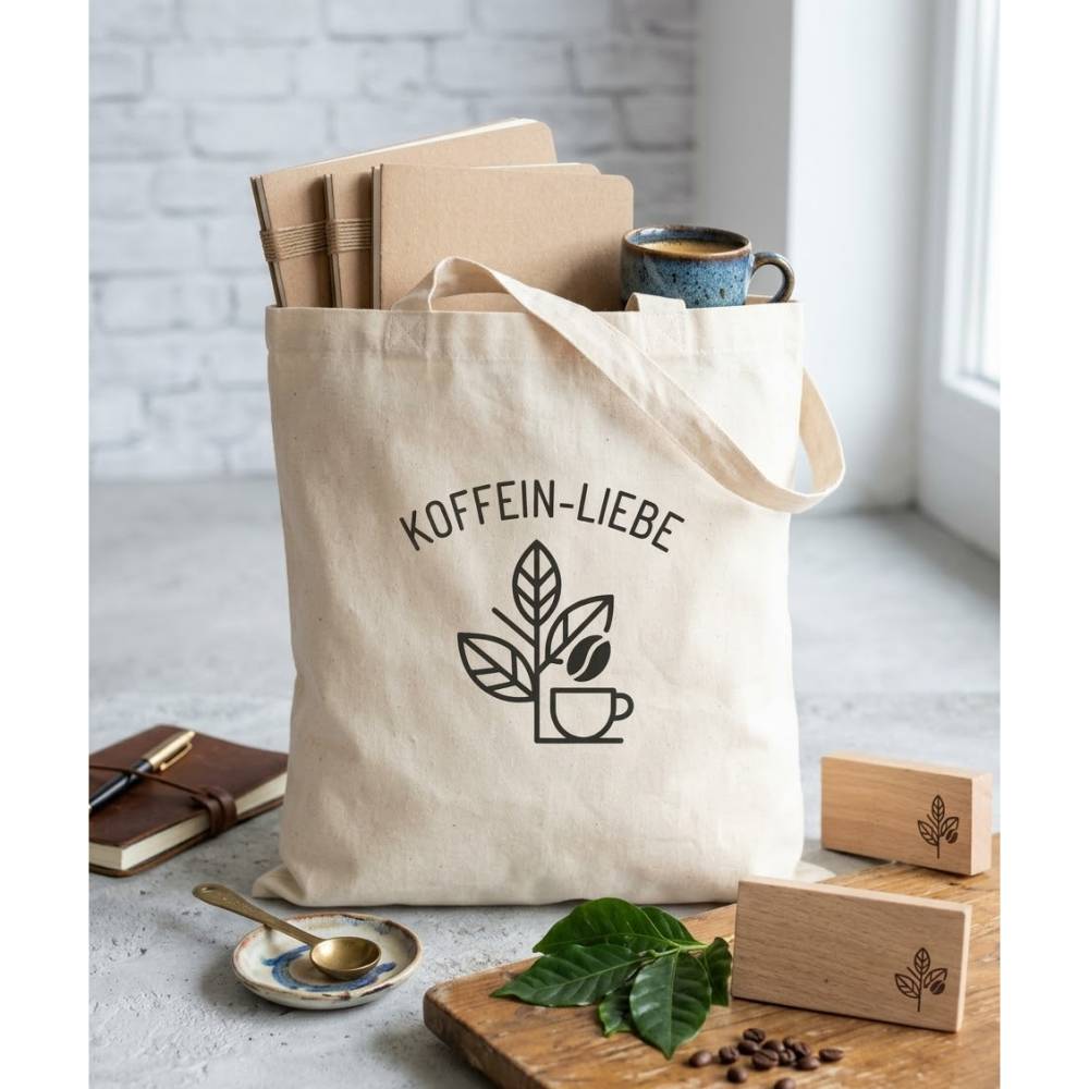 Baumwolltasche Koffein Liebe | Jutebeutel Kaffee Spruch | Handgemachte Einkaufstasche nachhaltig | Geschenk für Barista Bild 3