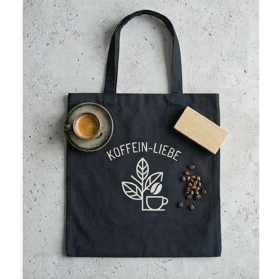 Baumwolltasche Koffein Liebe | Jutebeutel Kaffee Spruch | Handgemachte Einkaufstasche nachhaltig | Geschenk für Barista Bild 4