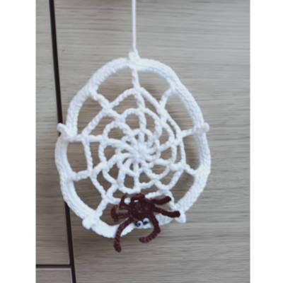 Halloween Gehäkeltes Spinnennetz 15 cm mit Spinne in braun Untersetzer