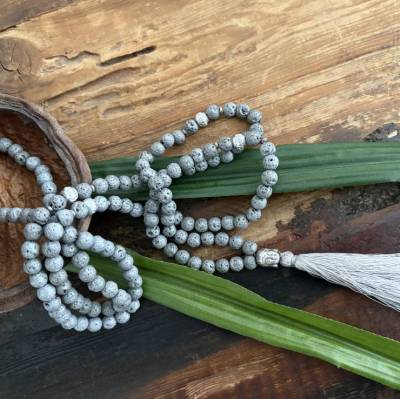 Mala Kette - Lava & Edelstahl, Buddha, 925 Sterling Silber