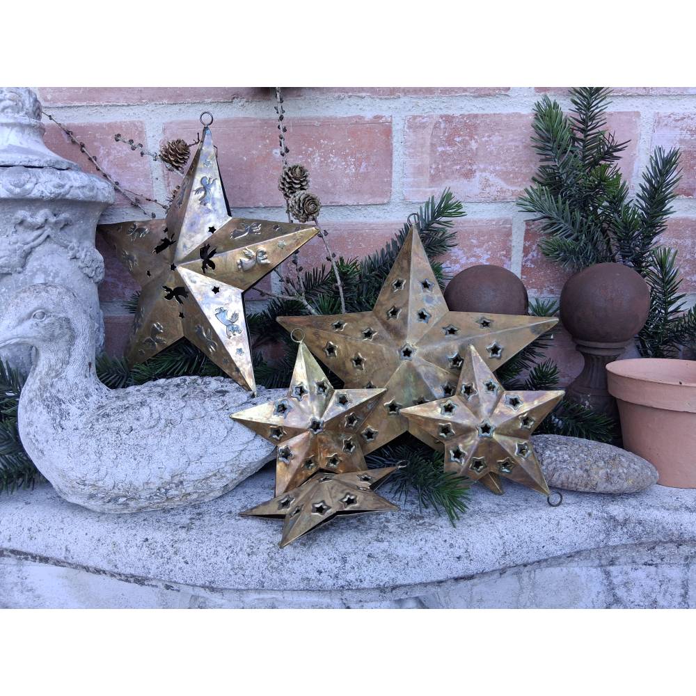 Vintage 5 Messing Sterne Weihnachtsstern Weihnachtsdeko Adventsdeko Fensterdeko Brocante Weihnachten Landhaus