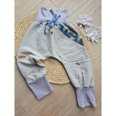 Kuschelige Jungen Pumphose aus angerautem Wintersweat Gr.92/98 warm, mitwachsend Grau Police